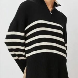 RAILS SWEATER BLACK W/WHITE STRIPE QUARTER ZIP